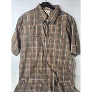 Helly Hansen Mens Large Brown Short Sleeve Chest Pocket Hike Fish Ekolab